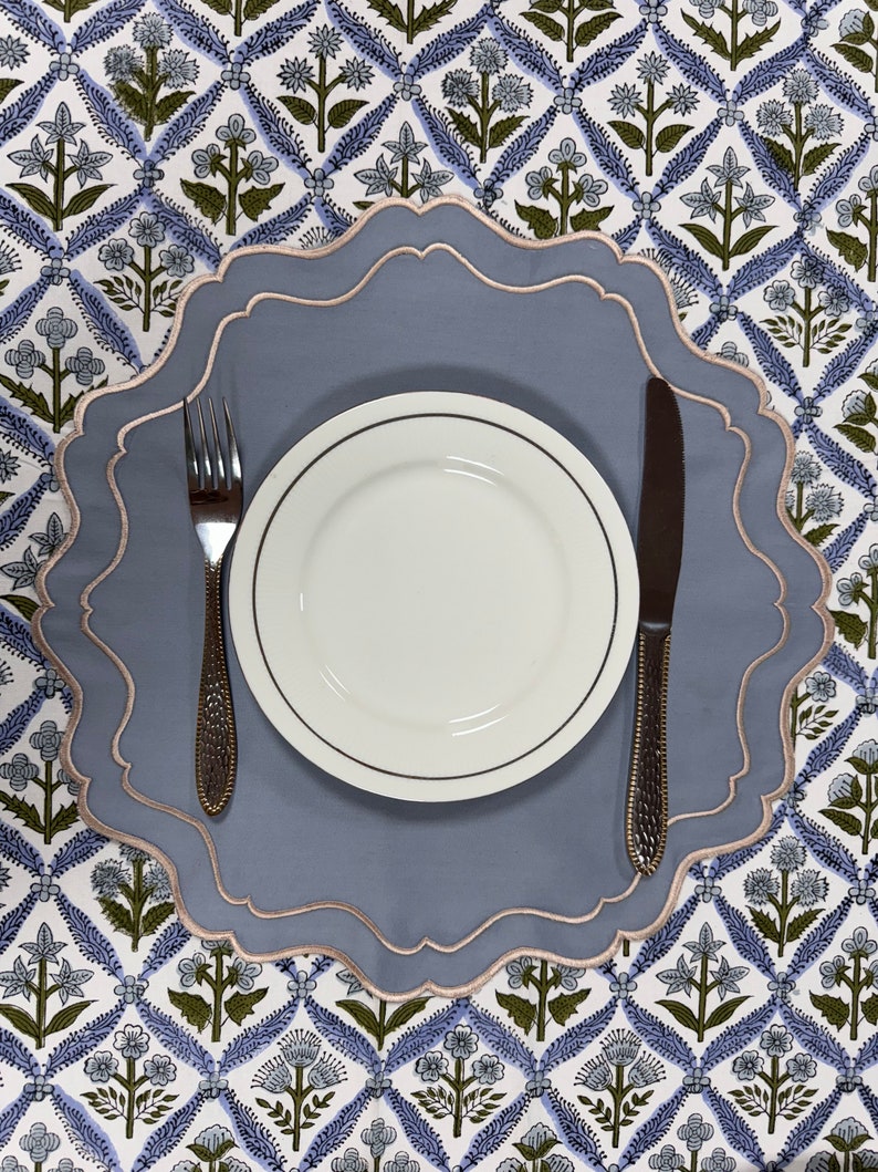 Blue Double Edges Embroidery Placemat