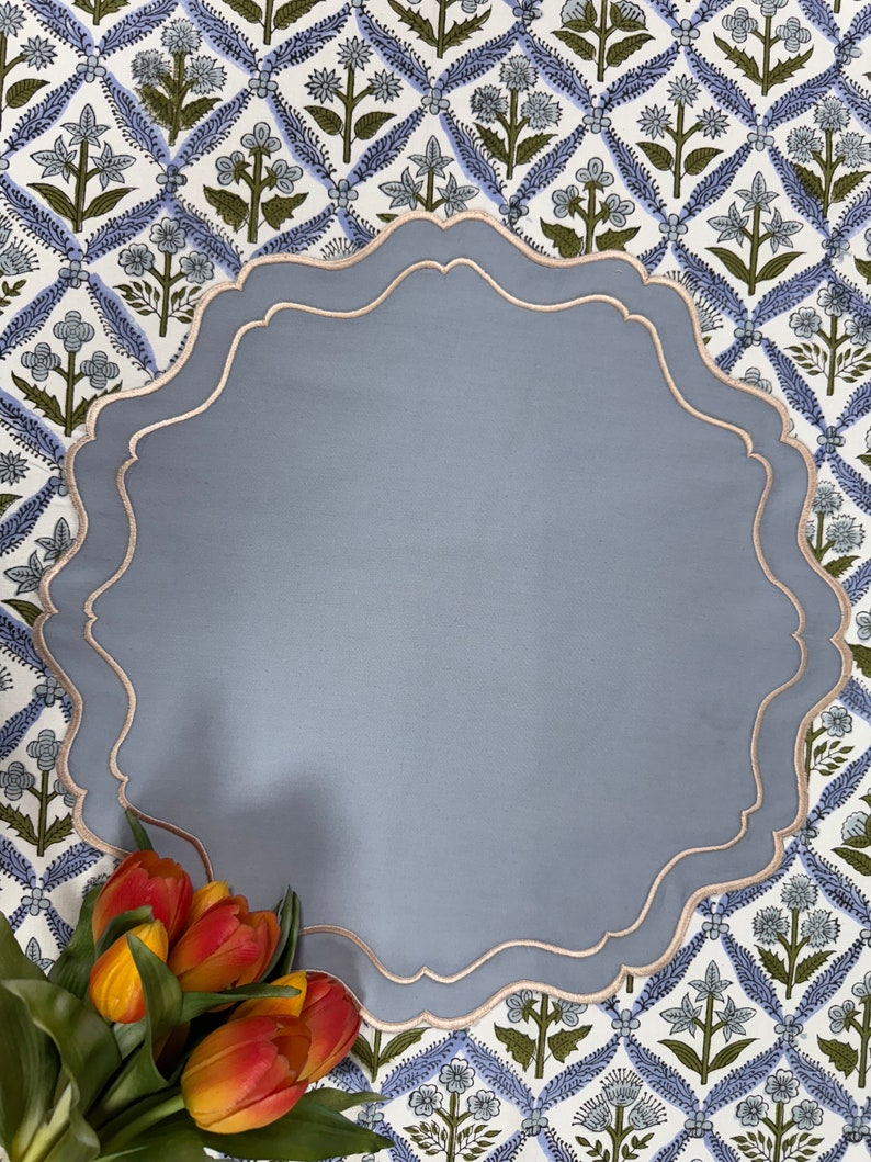 Blue Double Edges Embroidery Placemat