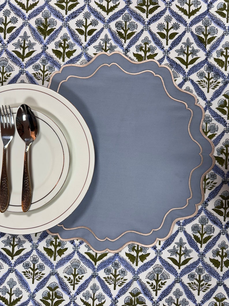 Blue Double Edges Embroidery Placemat