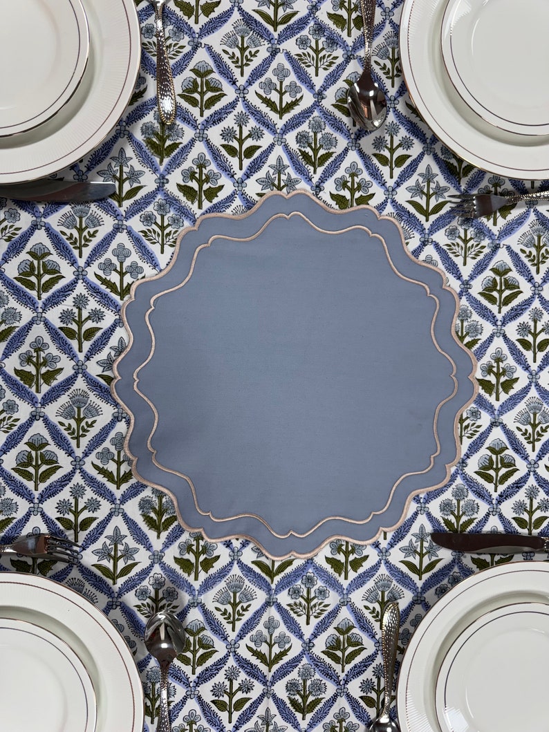Blue Double Edges Embroidery Placemat