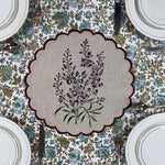 Natural Color Fabric Floral Embroidery and Scallops Placemat