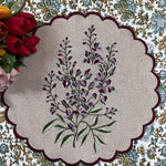 Natural Color Fabric Floral Embroidery and Scallops Placemat