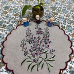 Natural Color Fabric Floral Embroidery and Scallops Placemat