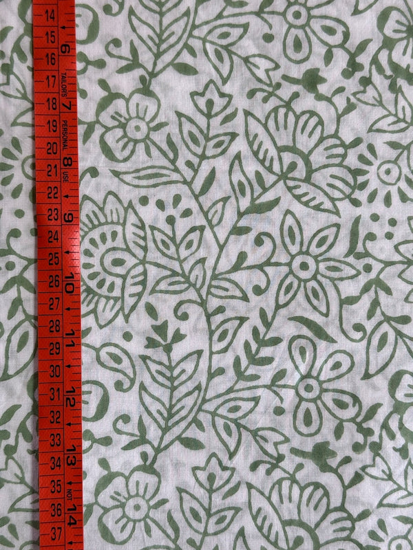 Sage Green Jal Hand-Block Printed Cotton Cloth