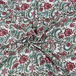 Tulip Pink, Mint Green Hand-Block Printed Cotton Cloth