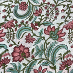 Tulip Pink, Mint Green Hand-Block Printed Cotton Cloth