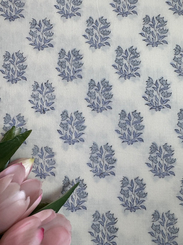 Sky and Beau Blue Hand-Block Printed Cotton Cloth