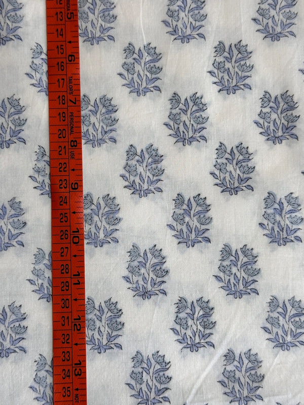 Sky and Beau Blue Hand-Block Printed Cotton Cloth