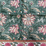 Viridian Green Indian Floral Hand Block Printed Size 20x20" Cotton Cloth Napkins