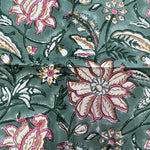 Viridian Green Indian Floral Hand Block Printed Size 20x20" Cotton Cloth Napkins