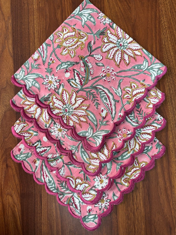 Candy Pink Scallop Embroidery Napkins