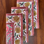 Candy Pink Indian Floral Hand Block Printed Pure Cotton Border Napkins Size 20x20"