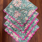 Viridian Green Scallop Embroidery Napkins