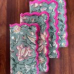 Viridian Green Scallop Embroidery Napkins