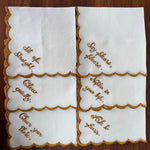 White Linen Napkins with Embroidery Quotes
