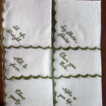 White Linen Napkins with Embroidery Quotes
