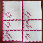 White Linen Napkins with Embroidery Quotes