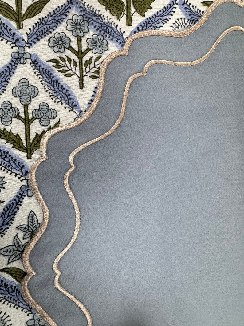 Blue Double Edges Embroidery Placemat