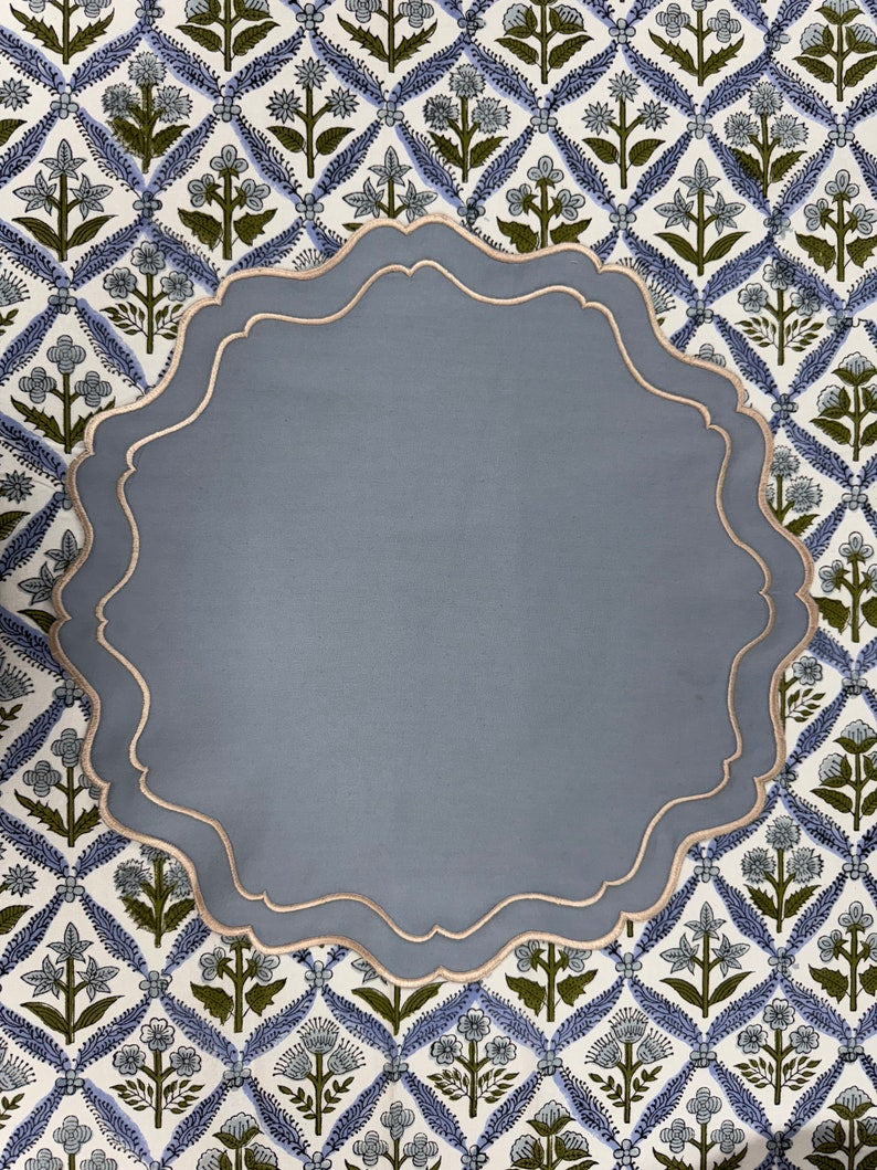Blue Double Edges Embroidery Placemat