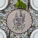 Natural Color Fabric Floral Embroidery and Scallops Placemat