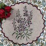 Natural Color Fabric Floral Embroidery and Scallops Placemat