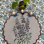 Natural Color Fabric Floral Embroidery and Scallops Placemat
