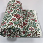 Tulip Pink, Mint Green Hand-Block Printed Cotton Cloth
