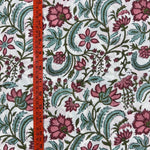 Tulip Pink, Mint Green Hand-Block Printed Cotton Cloth