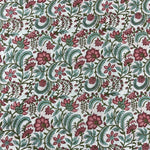 Tulip Pink, Mint Green Hand-Block Printed Cotton Cloth