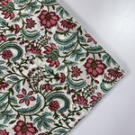 Tulip Pink, Mint Green Hand-Block Printed Cotton Cloth