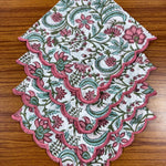 Tulip Pink and Mint Green Scallop Scallop Embroidery Napkins
