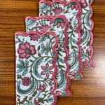 Tulip Pink and Mint Green Scallop Scallop Embroidery Napkins