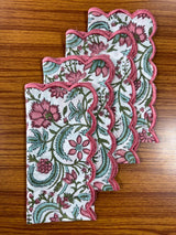 Tulip Pink and Mint Green Scallop Scallop Embroidery Napkins