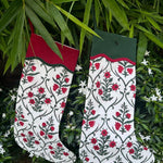 FABRICSG Ruby Red Indian Floral Hand Block Printed Cotton Cloth Christmas Stocking, Christmas Decor, Handmade Decor, Set of 2,4,6,8,10, BOHO, Gifts