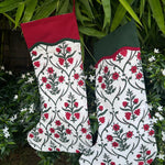FABRICSG Ruby Red Indian Floral Hand Block Printed Cotton Cloth Christmas Stocking, Christmas Decor, Handmade Decor, Set of 2,4,6,8,10, BOHO, Gifts