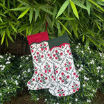 FABRICSG Ruby Red Indian Floral Hand Block Printed Cotton Cloth Christmas Stocking, Christmas Decor, Handmade Decor, Set of 2,4,6,8,10, BOHO, Gifts