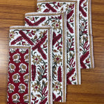 Chocolate Cosmos Red Indian Floral Hand Block Printed Cotton Cloth Napkins Size 20x20"