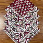 Chocolate Cosmos Red Indian Floral Hand Block Printed Cotton Cloth Napkins Size 20x20"