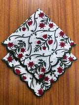 Ruby Red and Emerald Green Scallop Embroidery Napkins