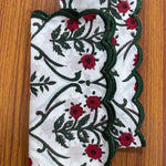 Ruby Red and Emerald Green Scallop Embroidery Napkins
