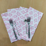 Reusable Cloth Napkins, Hand Block Print Cotton napkins set, Indian fabric -20x20 inches,pink napkins