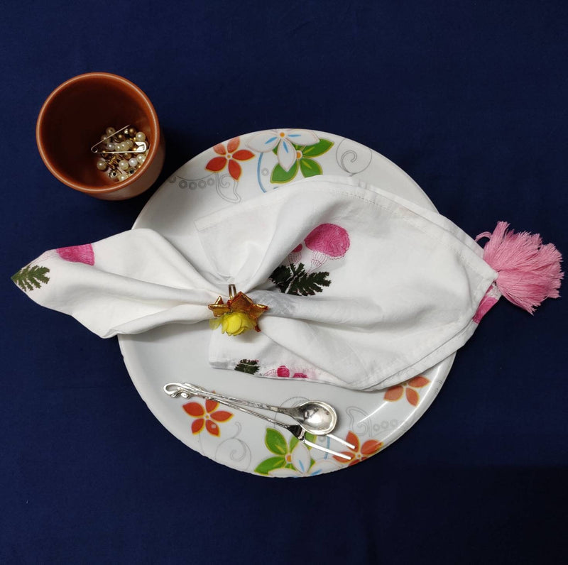 Indian Block Print White Cotton Fabric Napkins Set, Cloth Napkin Set, Housewarming Gift, Christmas Gift, Table Décor