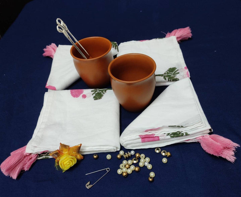 Indian Block Print White Cotton Fabric Napkins Set, Cloth Napkin Set, Housewarming Gift, Christmas Gift, Table Décor