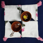 Indian Block Print White Cotton Fabric Napkins Set, Cloth Napkin Set, Housewarming Gift, Christmas Gift, Table Décor