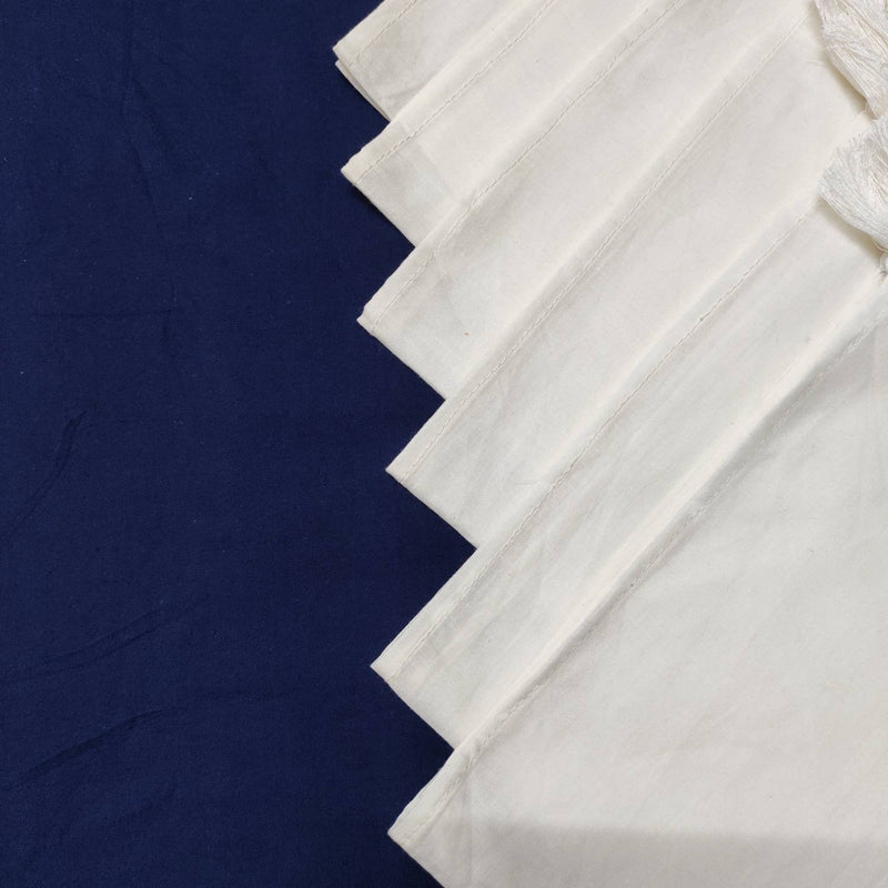 6 White Cotton Napkin with sewn edges Tassel, Block Printed Pocket Bandana Face Mask, 20 X 20 inches
