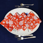 Cotton Napkin Orange White Floral | Snack Size, 1 Ply Face Cover, Printed Napkin Set,Bandana Wedding gifts