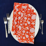 Cotton Napkin Orange White Floral | Snack Size, 1 Ply Face Cover, Printed Napkin Set,Bandana Wedding gifts