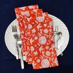 Cotton Napkin Orange White Floral | Snack Size, 1 Ply Face Cover, Printed Napkin Set,Bandana Wedding gifts