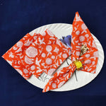 Cotton Napkin Orange White Floral | Snack Size, 1 Ply Face Cover, Printed Napkin Set,Bandana Wedding gifts