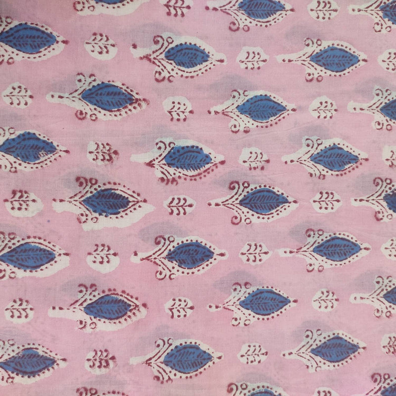 Pink and Blue Leafs Pattern 100% Cotton Quilting Fabric by the yard, Quilt Fabric, Indian Fabric, fabric for facemasks, fabric for bags